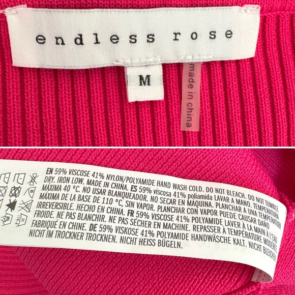 Endless Rose pink puff sleeve knit sweater mini dress M - Picture 11 of 12